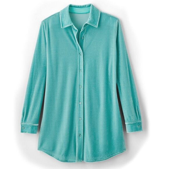 Soft Surroundings Womens Size L Stretch Velvet Boyfriend Button Down Tunic Shirt - Picture 6 of 15